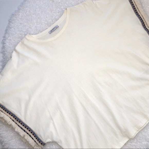 Zara Tops - Zara Trafaluc Oversized Fringe Trim Boxy Tee